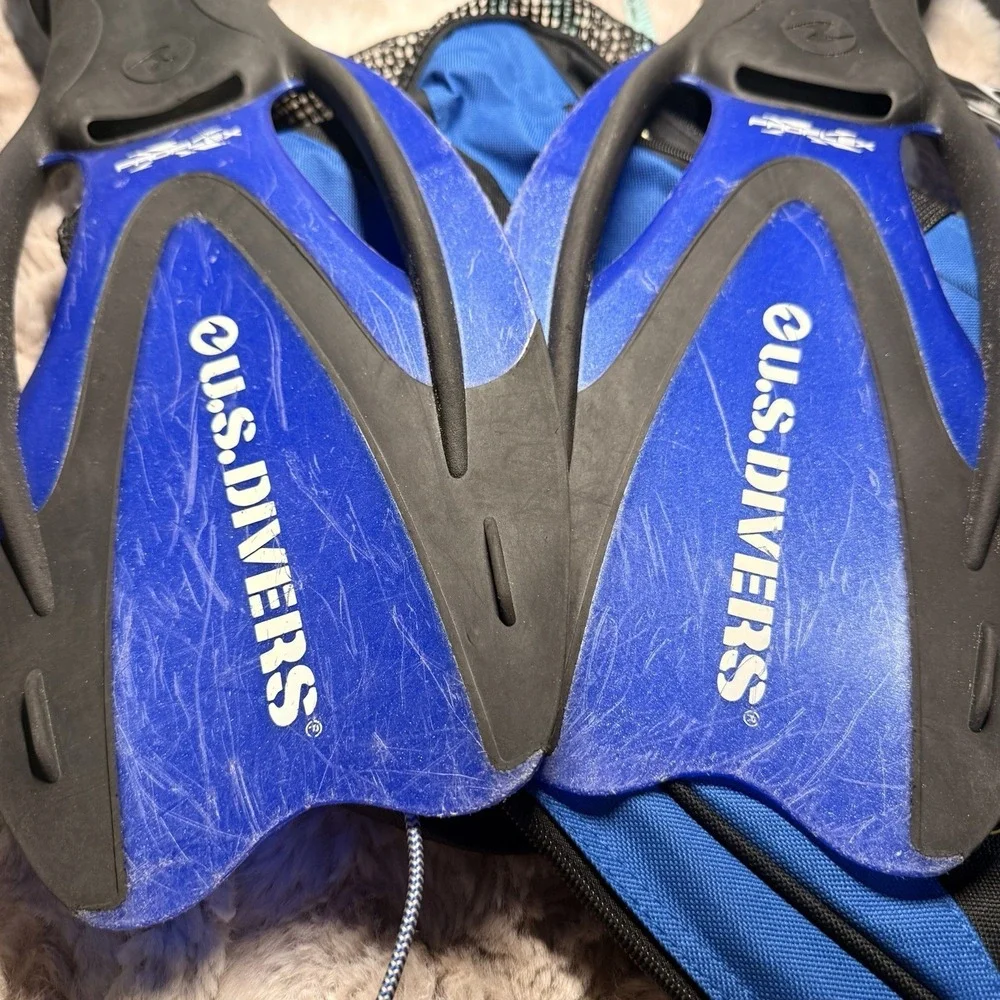 U.S. Divers ProFlex Snorkeling Fins & Coast Mesh Backpack Set | Blue & Black